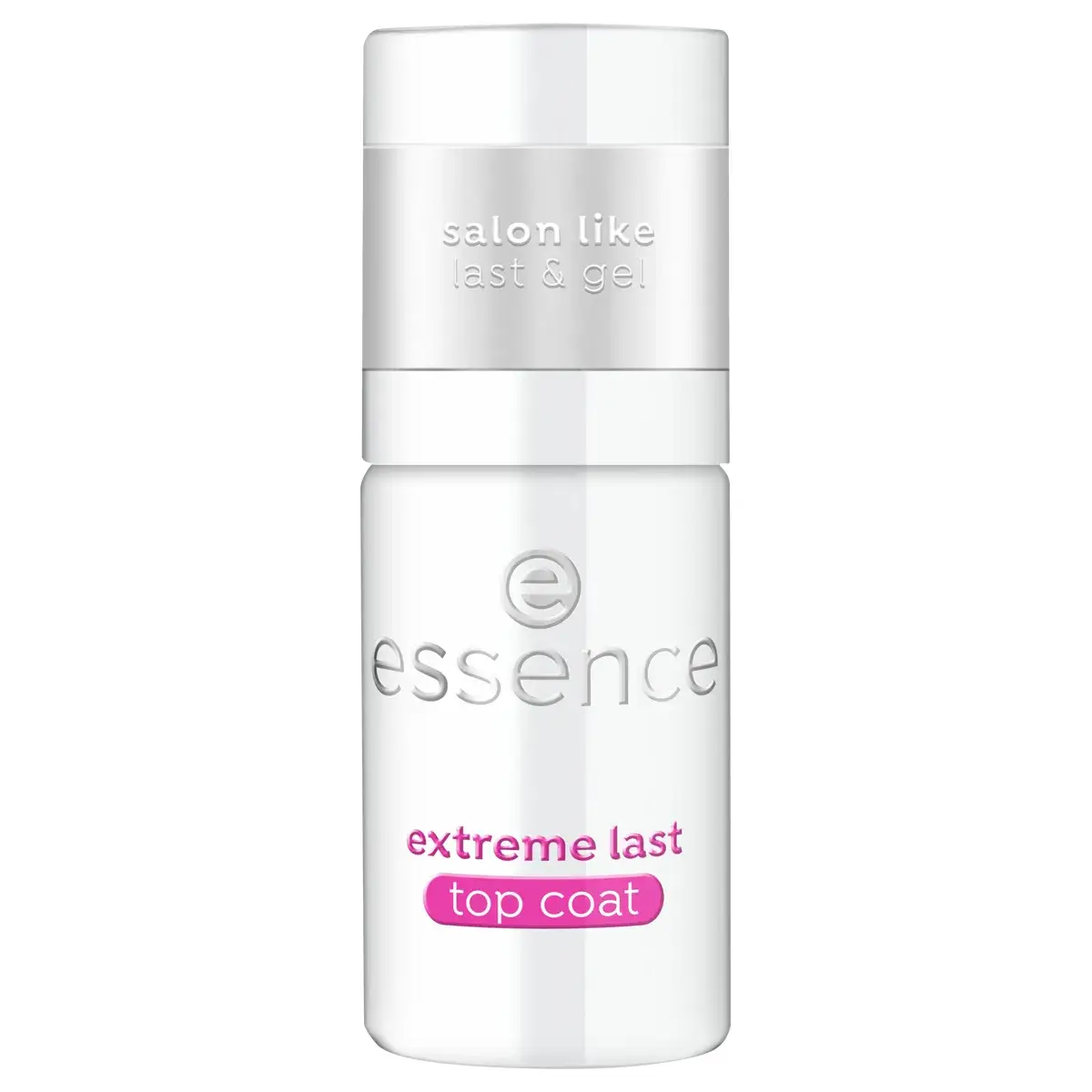 Front of Essence Extreme Last Top Coat 01 nail polish bottle, closed