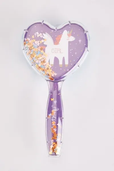 WOW Hairbrush Assorted - heart-shaped purple unicorn glitter hairbrush, 1 hairbrush