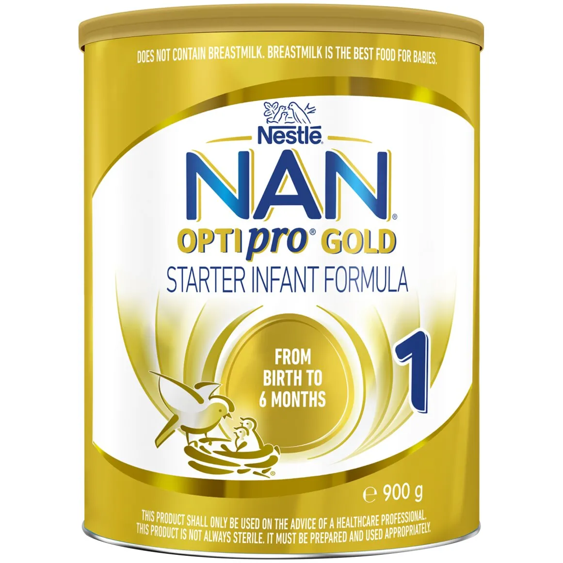 Front of Nestlé NAN Optipro Gold 1 Starter Infant Formula tin, 900 g