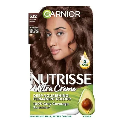 Front of Garnier Nutrisse 5.12 Glacial Brown permanent hair colour kit