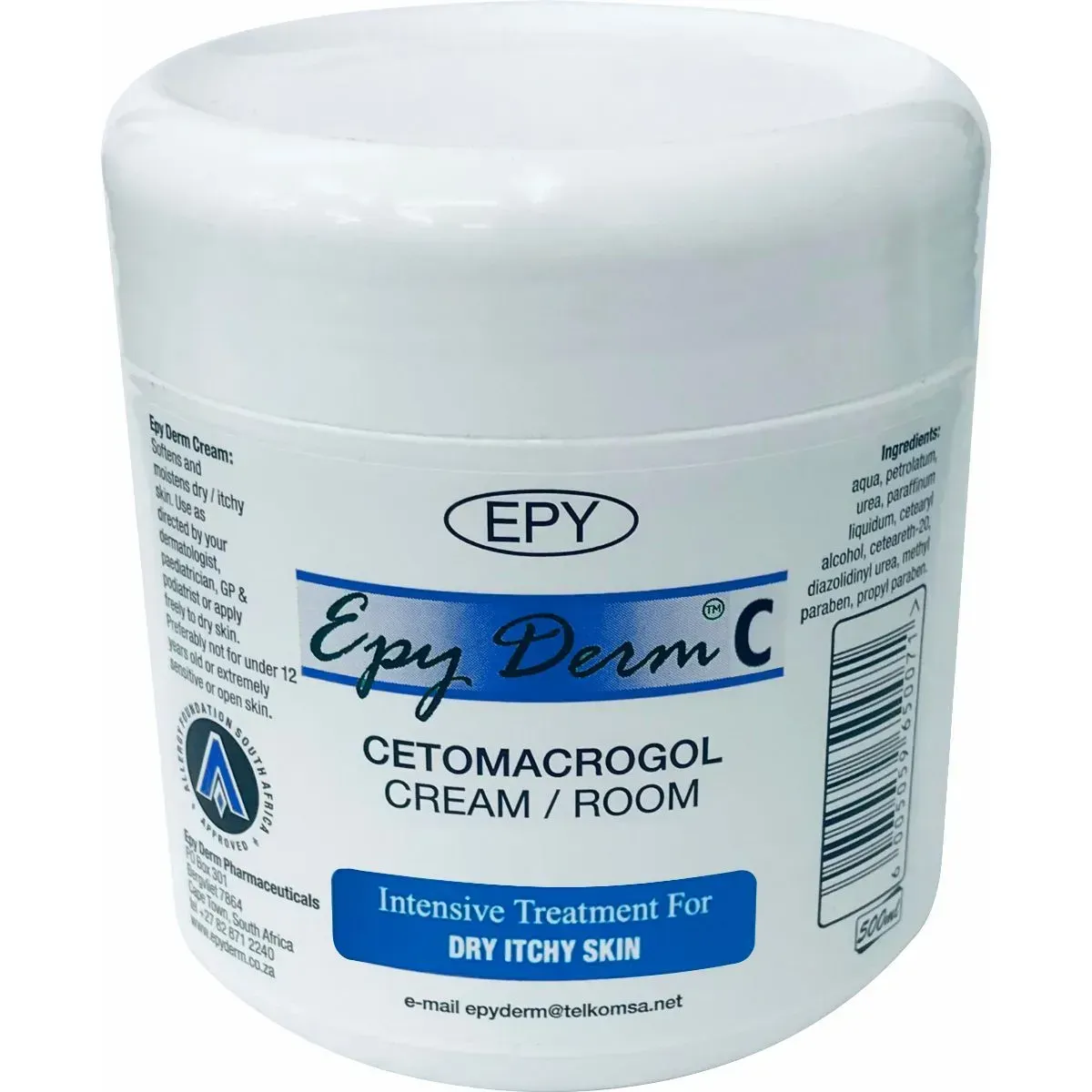 Angled view of Epy Derm C Cetomacrogol Cream 500 g tub