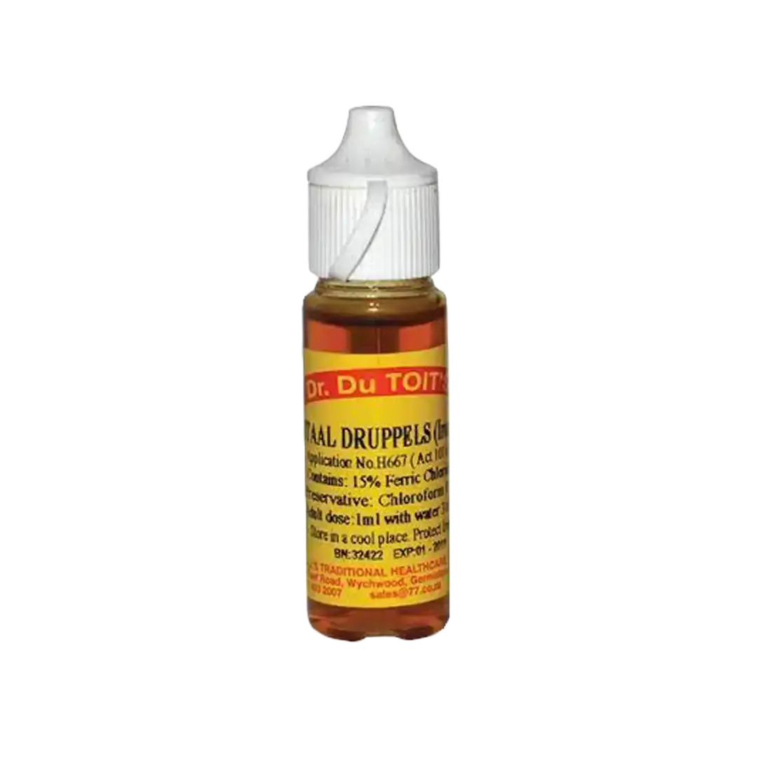 Front of Dr. Du Toit's Staaldruppels 20ml bottle