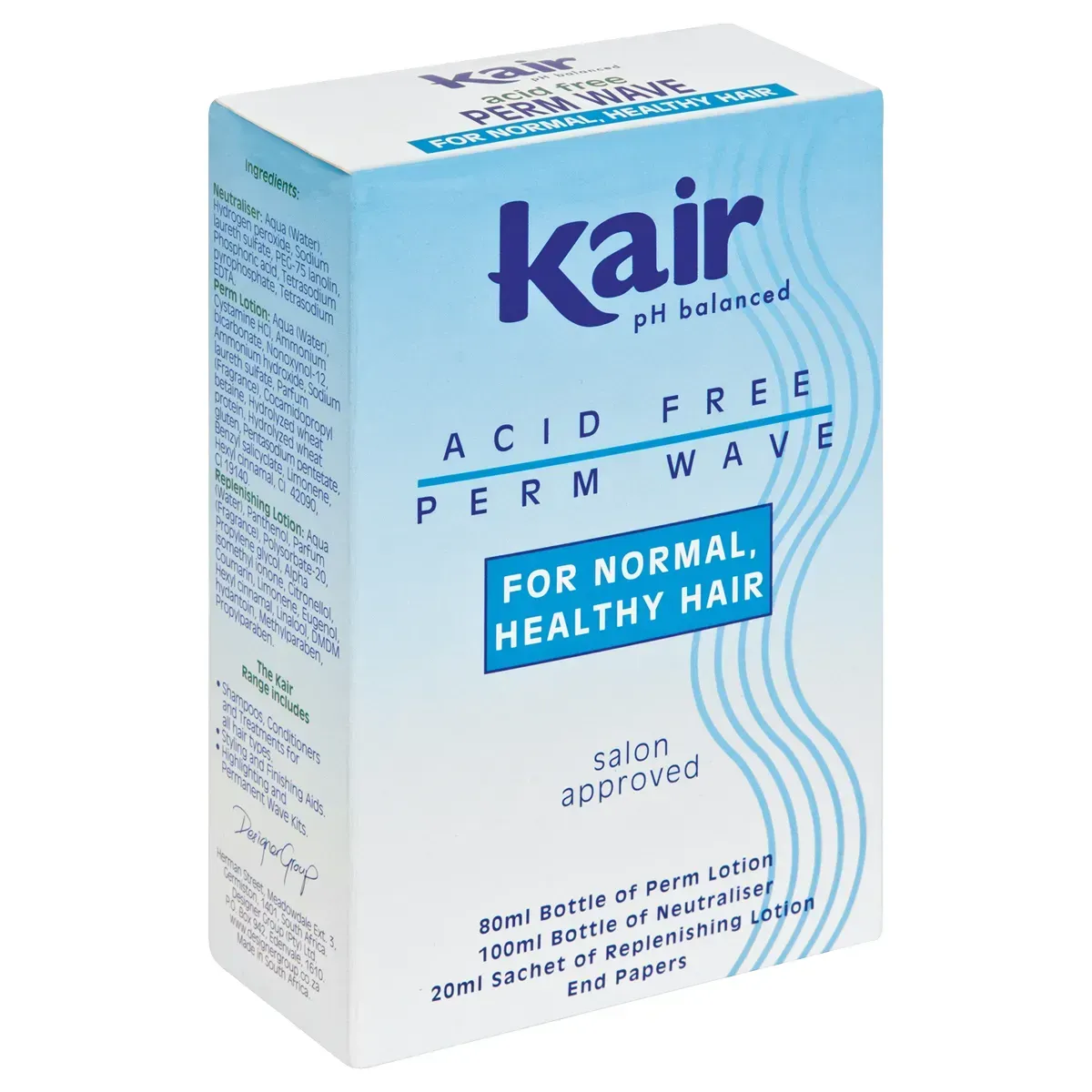 Angled front view of Kair Acid Free Perm Wave for Normal Healthy Hair kit box, high resolution
