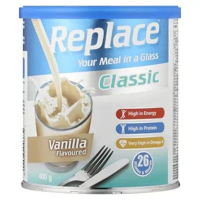 Front of Nativa Replace Classic Vanilla Flavoured meal replacement 400 g tin