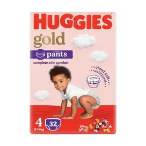 Front of Huggies Gold Pants Size 4, 32 pants pack