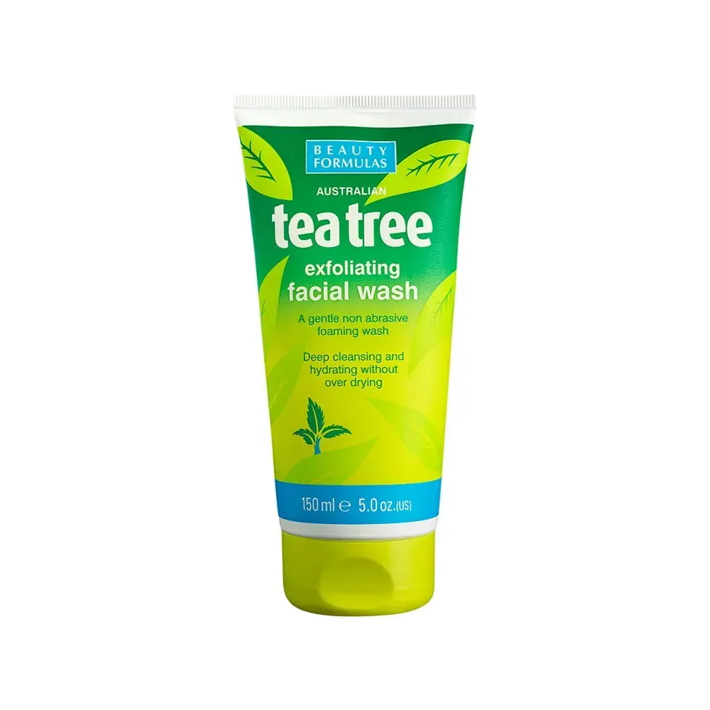 Front of Beauty Formulas Tea Tree Exfoliating Facial Wash 150ml tube, high resolution