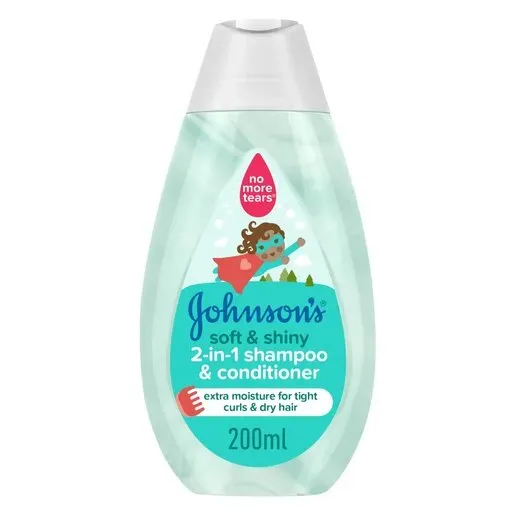 Front of Johnson's Soft & Shiny 2-in-1 Shampoo & Conditioner 200ml bottle