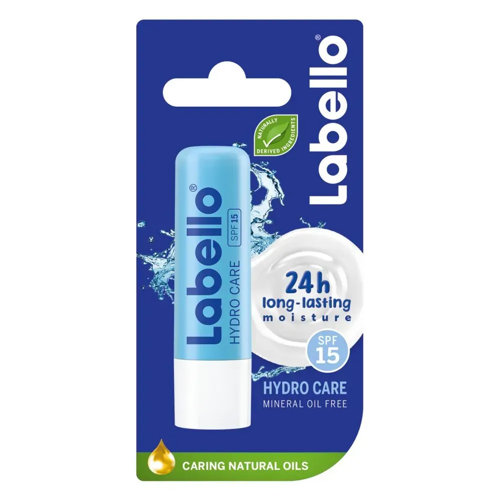 Front of Labello Hydro Care SPF 15 lip balm carded pack