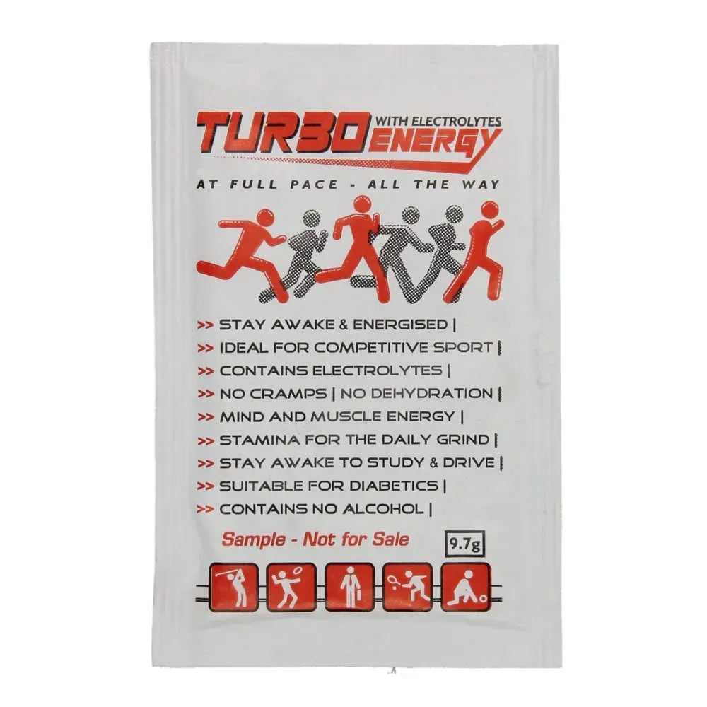 Front of Turbo Energy Sachet with Electrolytes 9.7 g single sachet