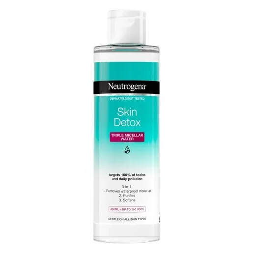Front of Neutrogena Skin Detox Triple Micellar Water 400 ml bottle on white background