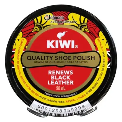 Front of Kiwi Quality Shoe Polish Black Leather tin, 50 ml