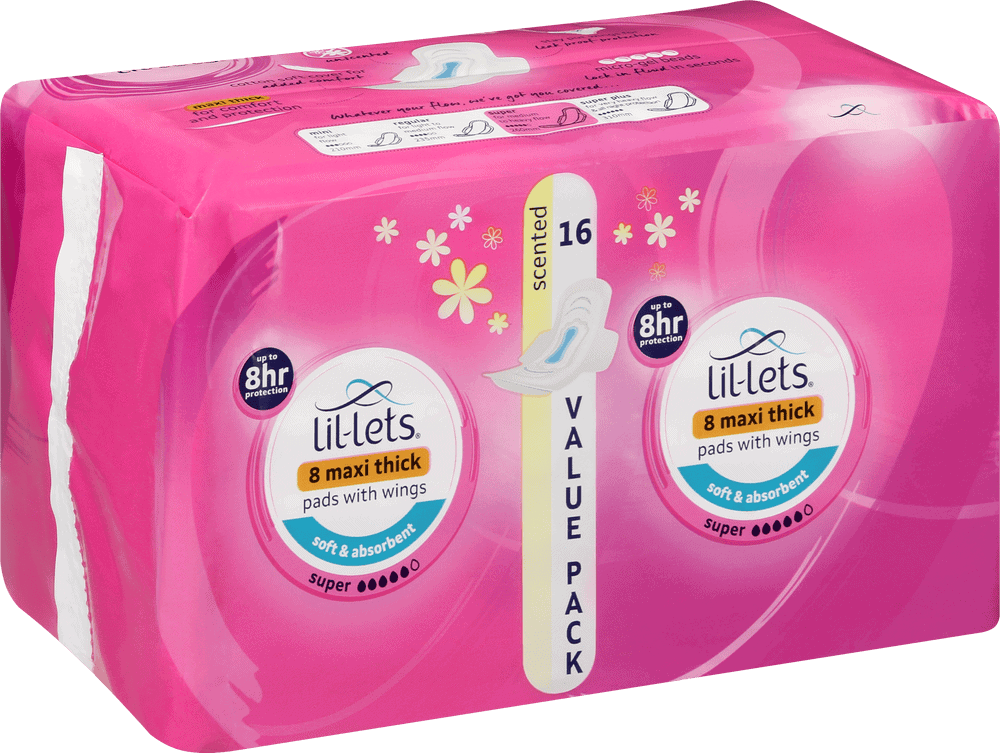 Lil-lets Super Scented Maxi Thick Sanitary Pads with Wings 16pk