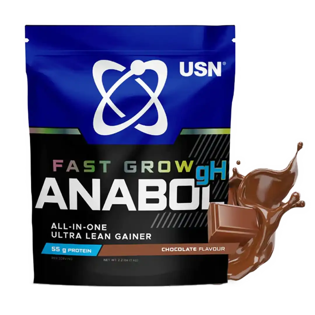 Front of USN Fast Grow Anabol gH All-In-One Ultra Lean Gainer, Chocolate flavour, 1kg pouch