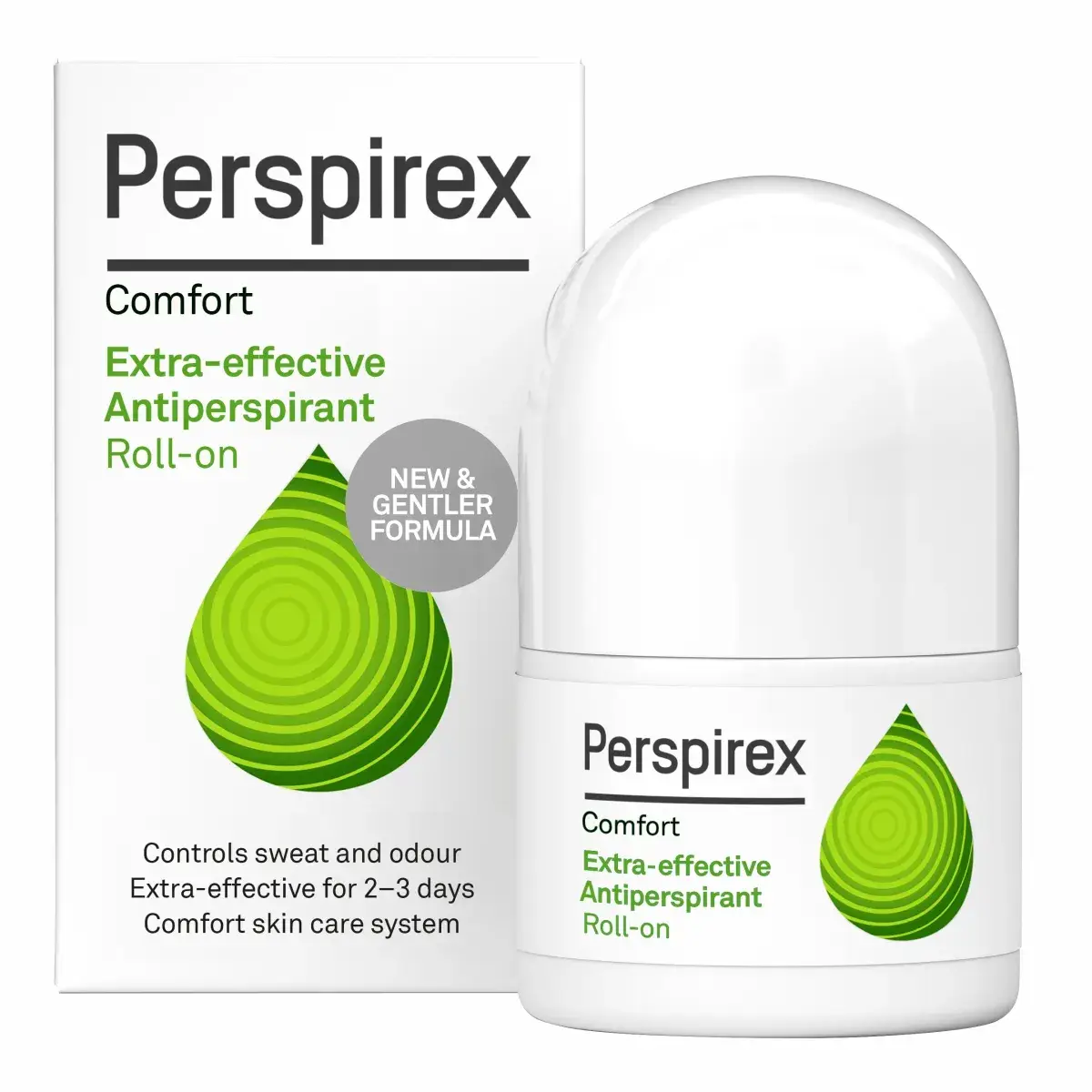 Perspirex Comfort Extra-effective Antiperspirant Roll-on box and bottle, 20 ml