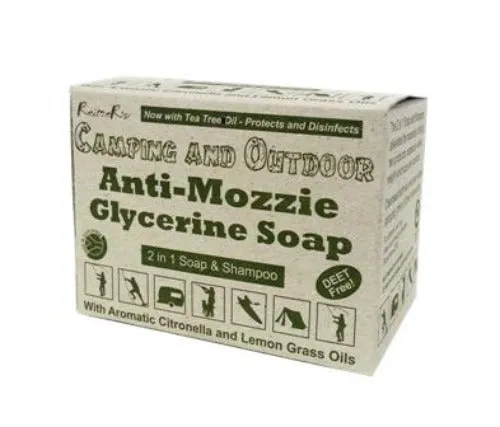 Front of Reitzer Anti-Mozzie Glycerine Soap box, 2 x 120g pack