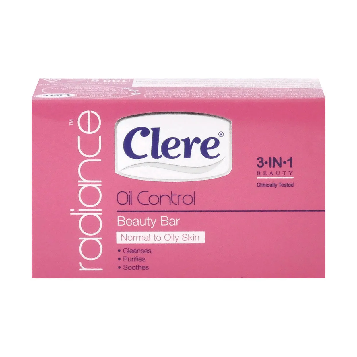 Front of Clere Radiance Oil Control 3-in-1 Beauty Bar Soap, 100 g pack