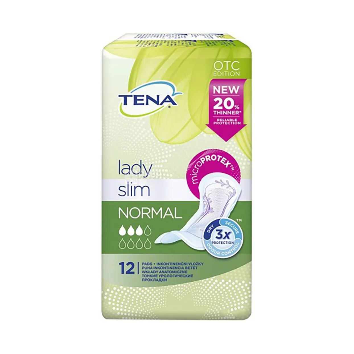 Front of TENA Lady Slim Normal 12 Pads pack