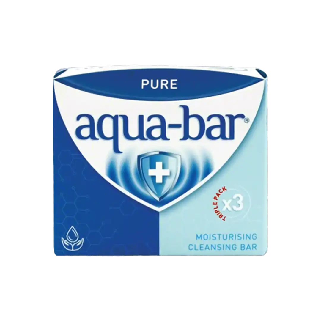 Front of Aqua-bar Pure Moisturising Cleansing Bar Triple Pack 3x120g