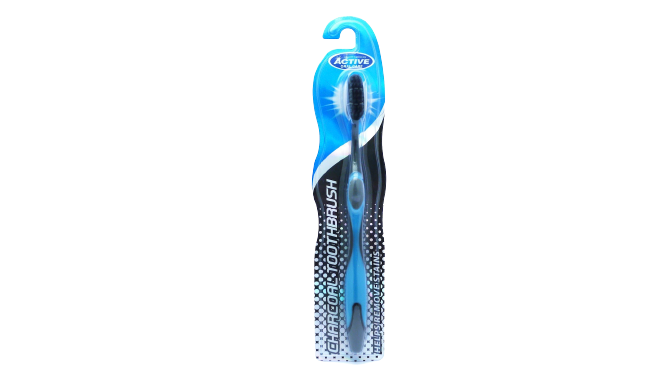 Front of Beauty Formulas Active Charcoal Toothbrush, 1 pack, in blister packaging