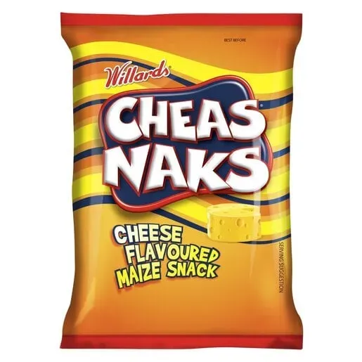 Front of Willards Cheas Naks Cheese Flavoured Maize Snack 135 g bag