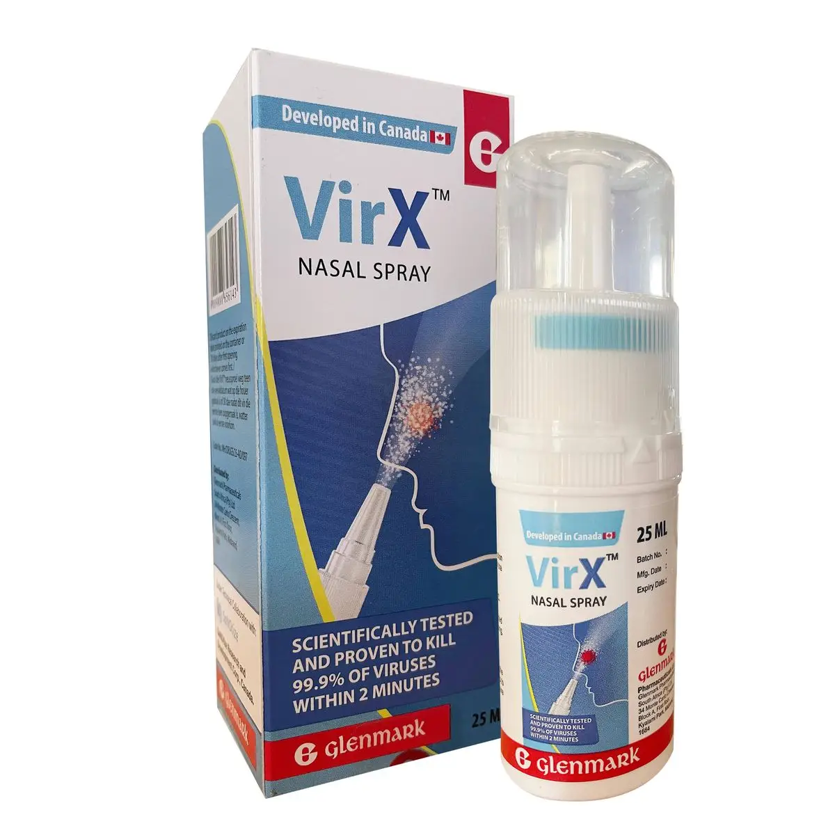 VirX Nasal Spray 25 ml box and bottle side by side