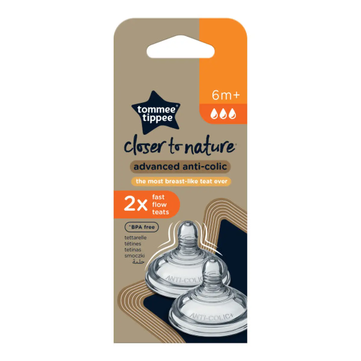 Front of Tommee Tippee Closer to Nature Advanced Anti-Colic Fast Flow Teats 2 pack