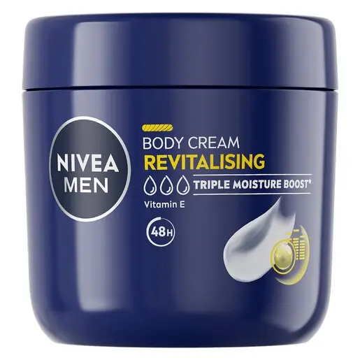 Front of NIVEA MEN Revitalising Body Cream 400 ml tub
