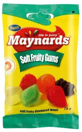 Front of Maynards Soft Fruity Gums 75 g bag