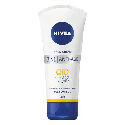 Front of NIVEA Hand Cream 3in1 Anti-Age Q10 75ml tube