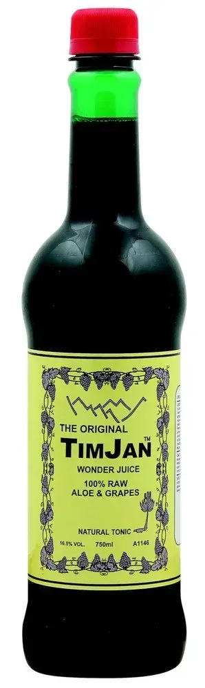 Front of Traditional TimJan Wonder Juice Aloe & Grapes Tonic 750 ml bottle