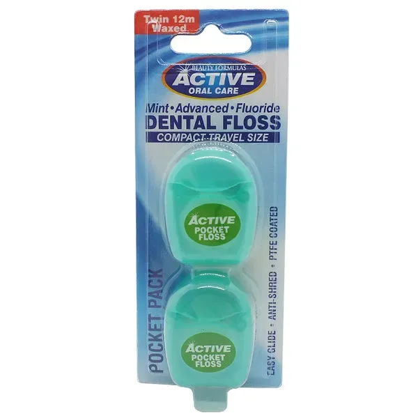 Front of Beauty Formulas Active Mint Dental Floss Twin 12m Pocket Pack