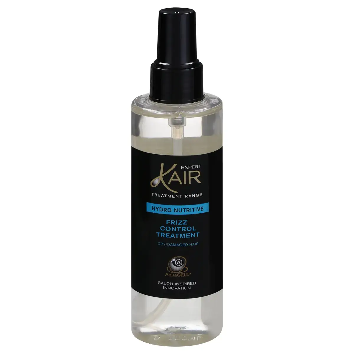 Front of Kair Hydro Nutritive Frizz Control Treatment 200ml spray bottle on white background