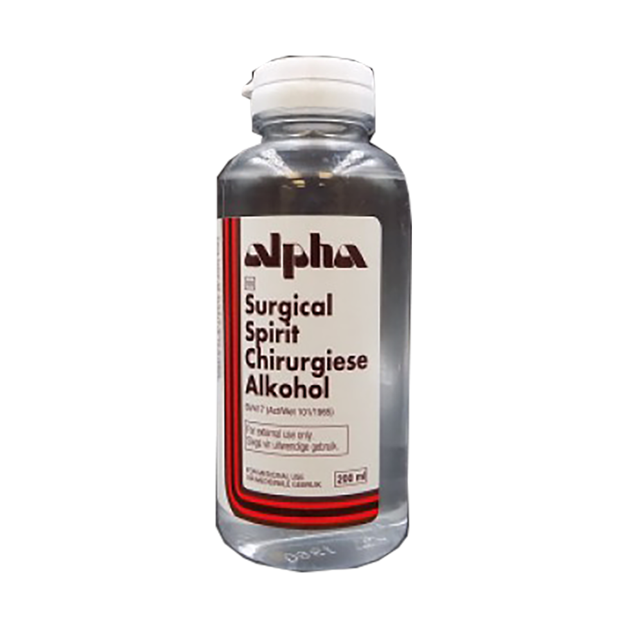 Front of Alpha Surgical Spirit 200ml bottle
