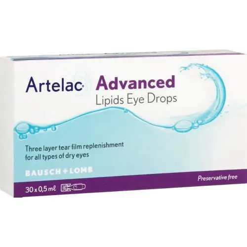 Front of Bausch & Lomb Artelac Advanced Lipids Eye Drops 30 x 0.5 ml single dose units box