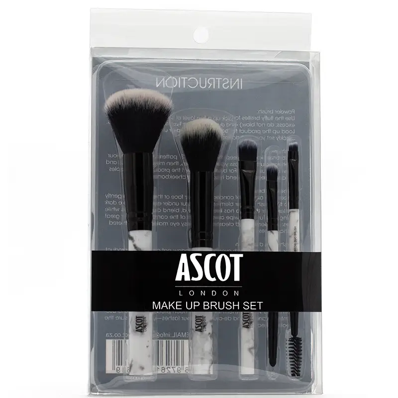 Front of Ascot London Make Up Brush Set packaging with marble-handled brushes