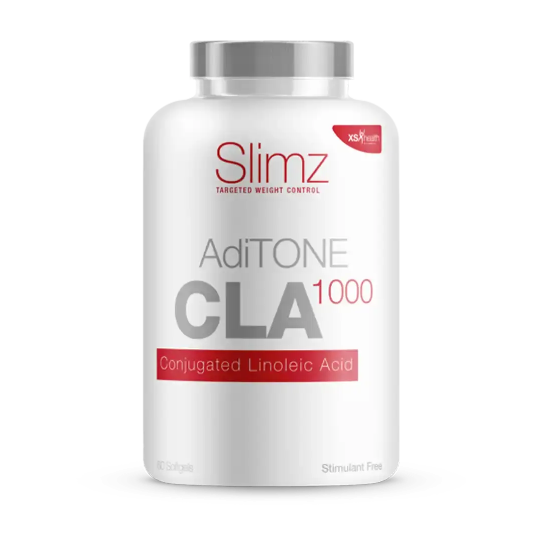 Front of XS Health Slimz AdiTONE CLA 1000 60 capsules bottle