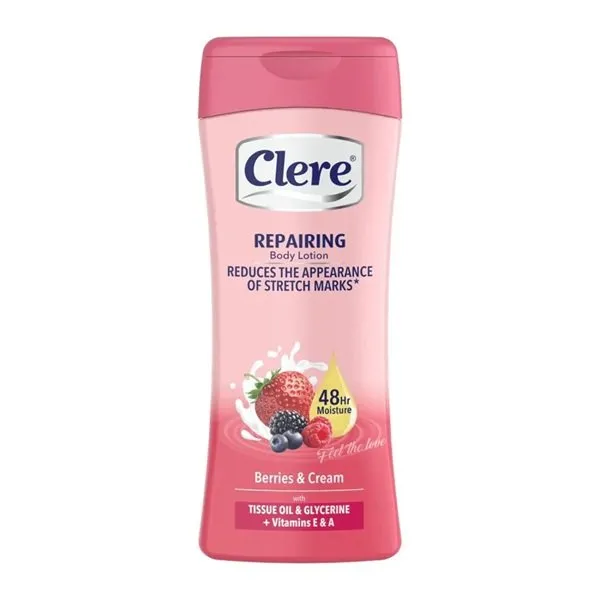 Front of Clere Repairing Body Lotion Berries & Cream 400ml bottle