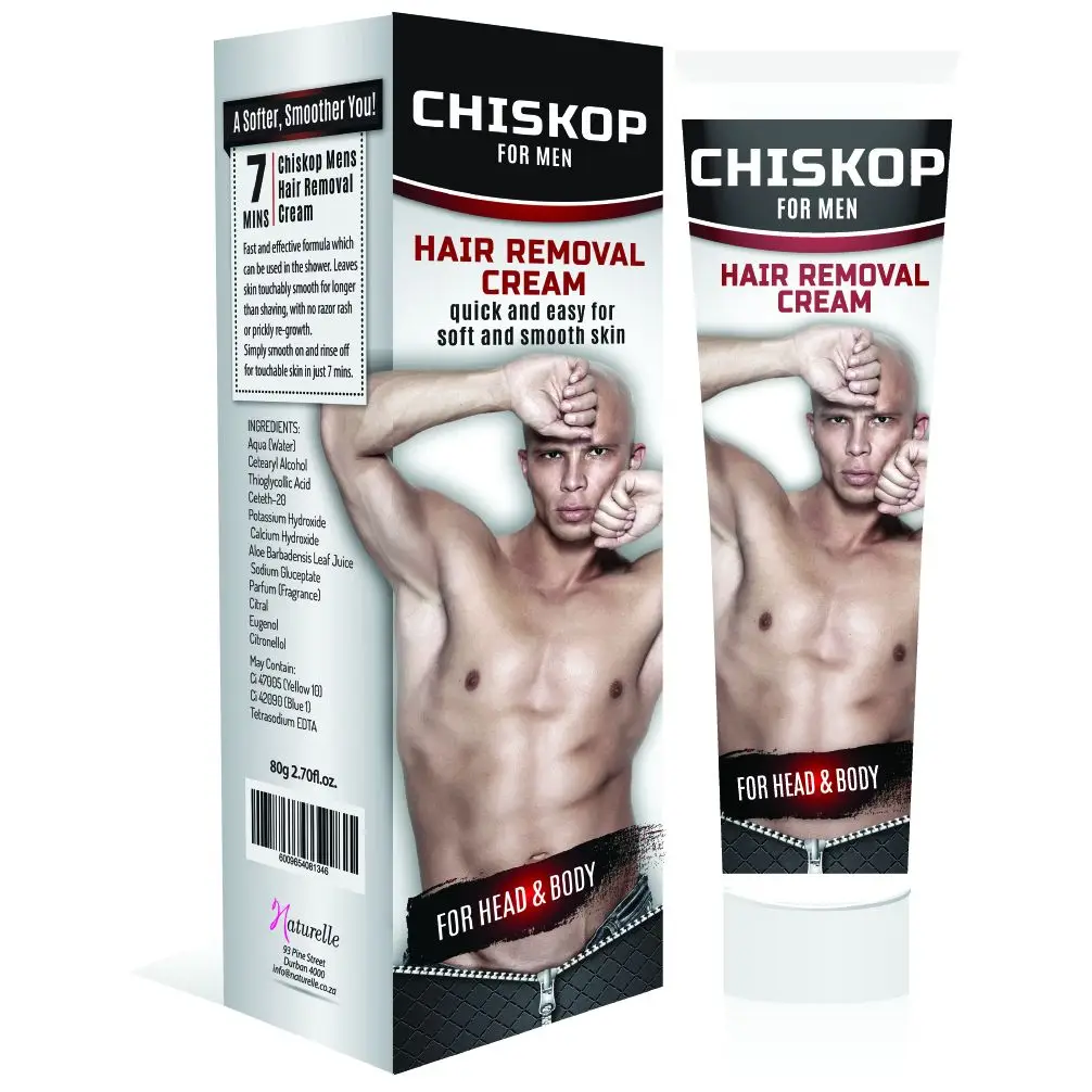 Chiskop For Men Hair Removal Cream box and tube, Head & Body, 80 g