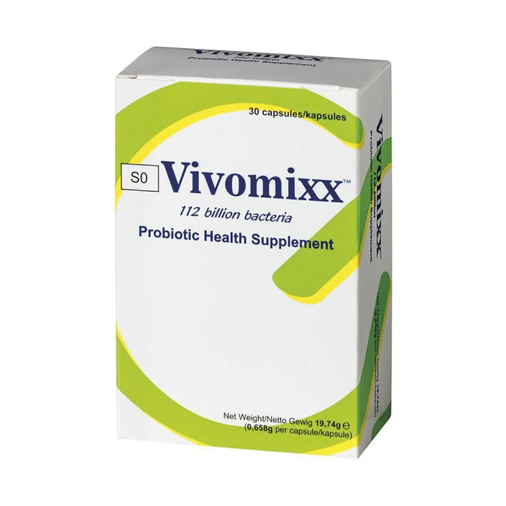 Front of Vivomixx 112 billion bacteria Probiotic Health Supplement, 30 capsules carton
