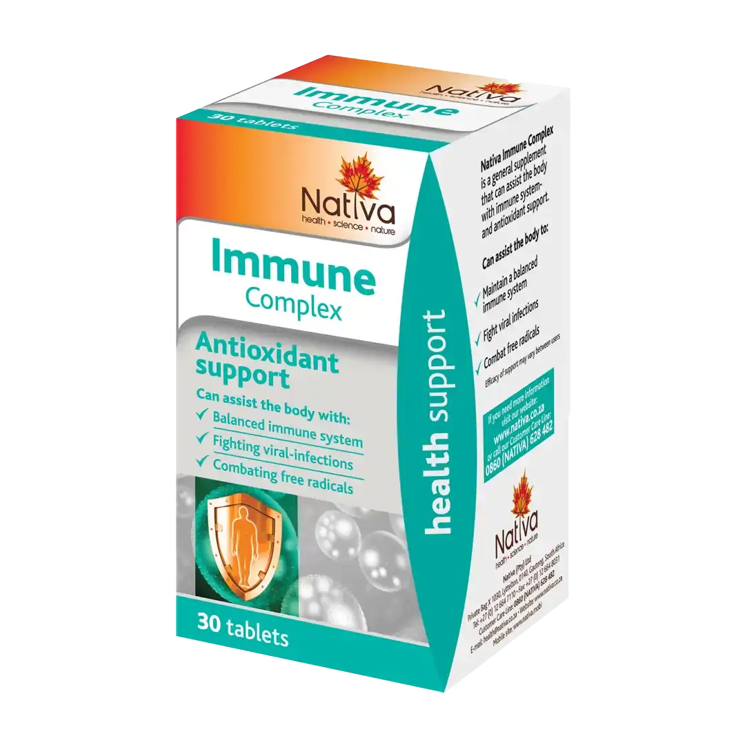 Angled view of Nativa Immune Complex 30 tablets box showing front and side panels