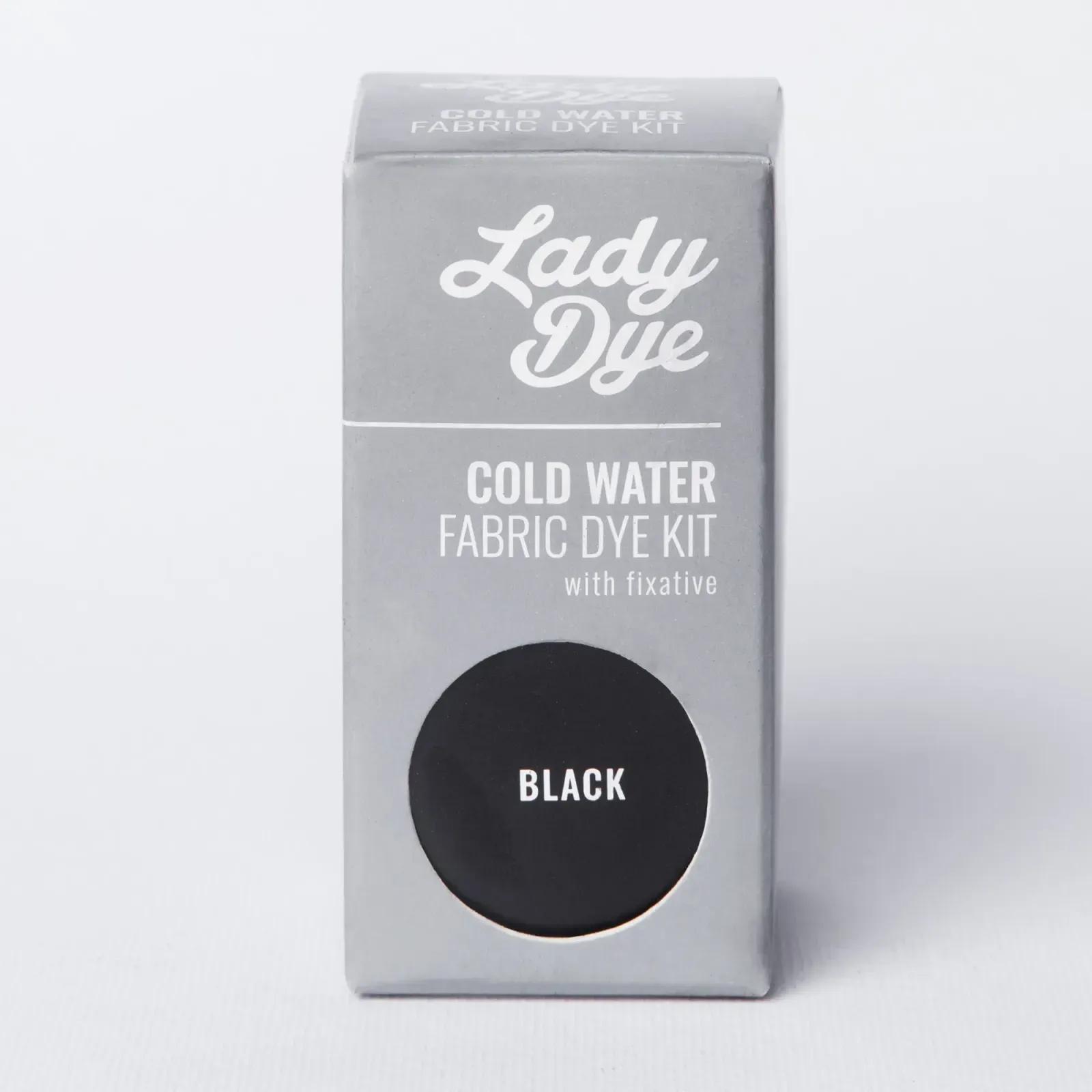 Front of Lady Dye Cold Water Fabric Dye Kit in Black, 20 g box