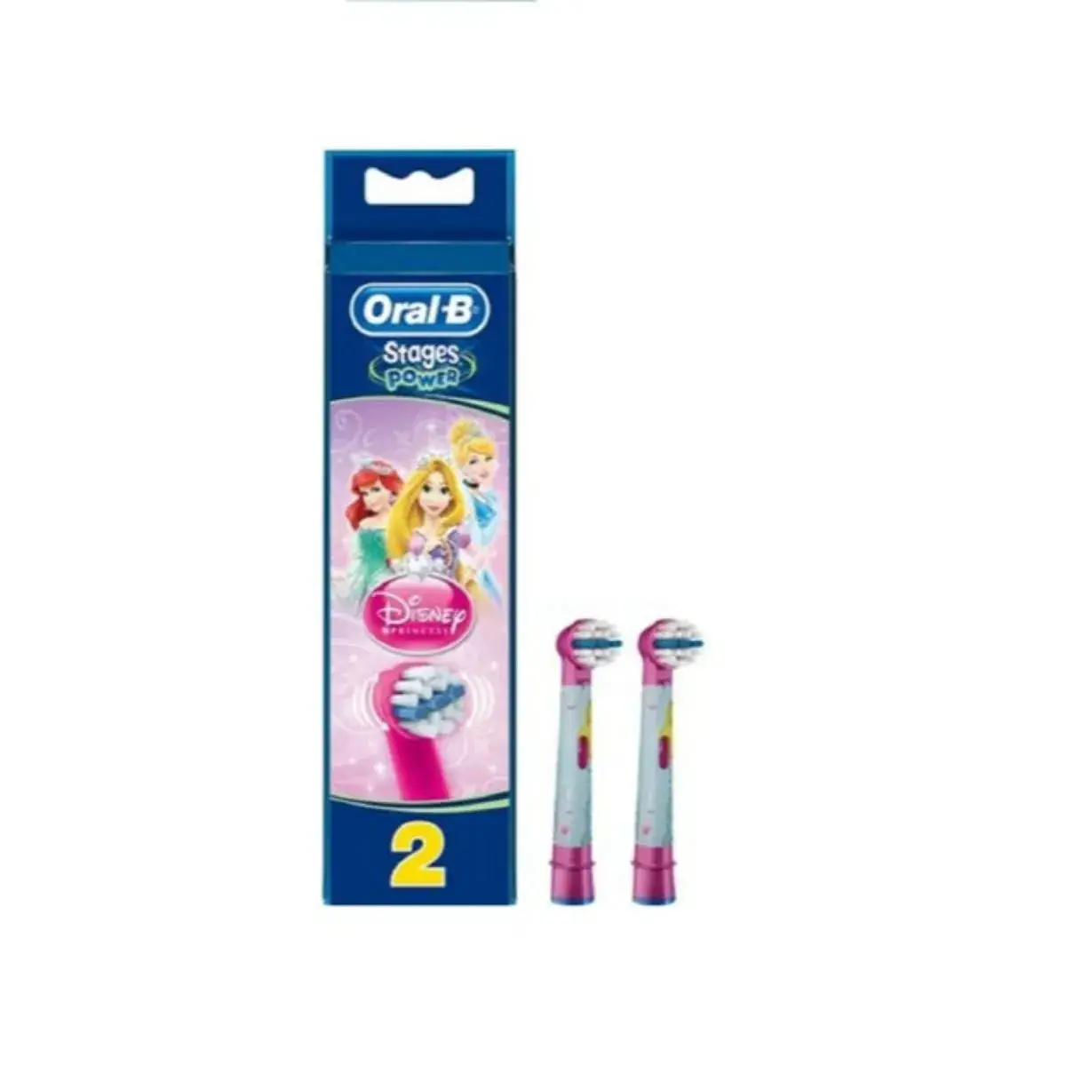 Front of Braun Oral-B Stages Power Kids Disney Princess replacement brush heads, pack of 2