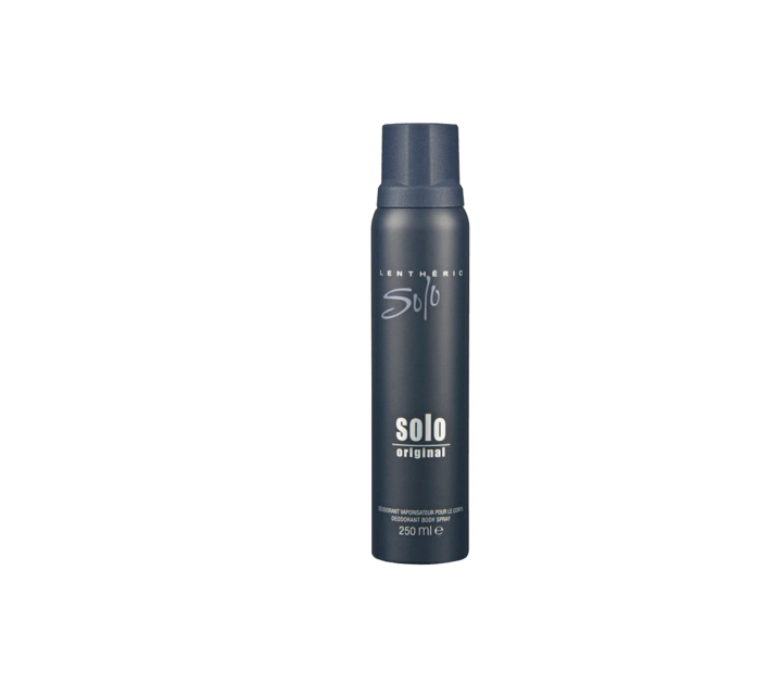 Front of Lenthéric Solo Original Deodorant Body Spray 250 ml can on white background