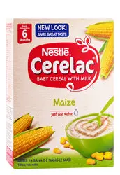 Front of Nestlé Cerelac Stage 1 Maize baby cereal 250g box