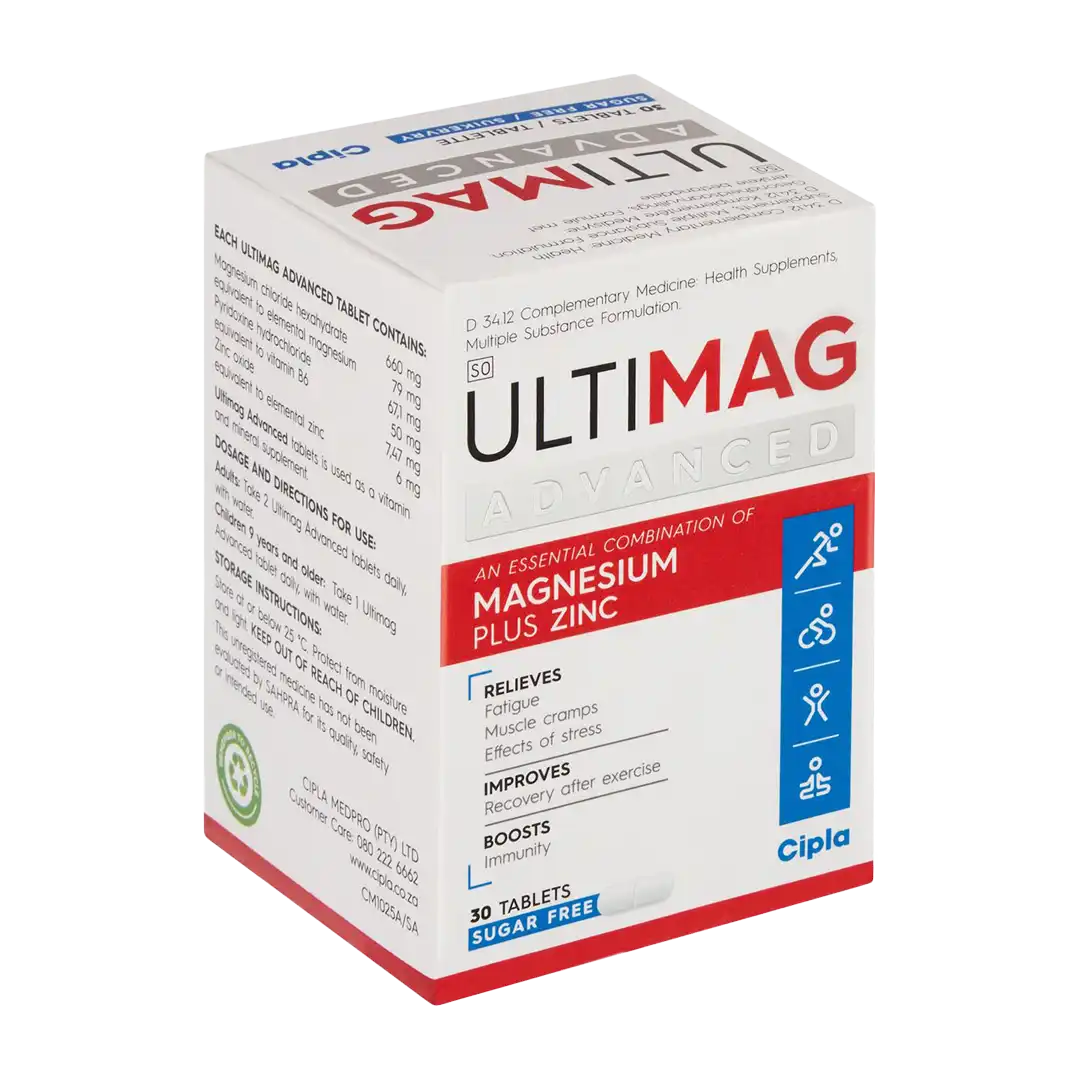 Front of Cipla Ultimag Advanced Tablets, 30's box