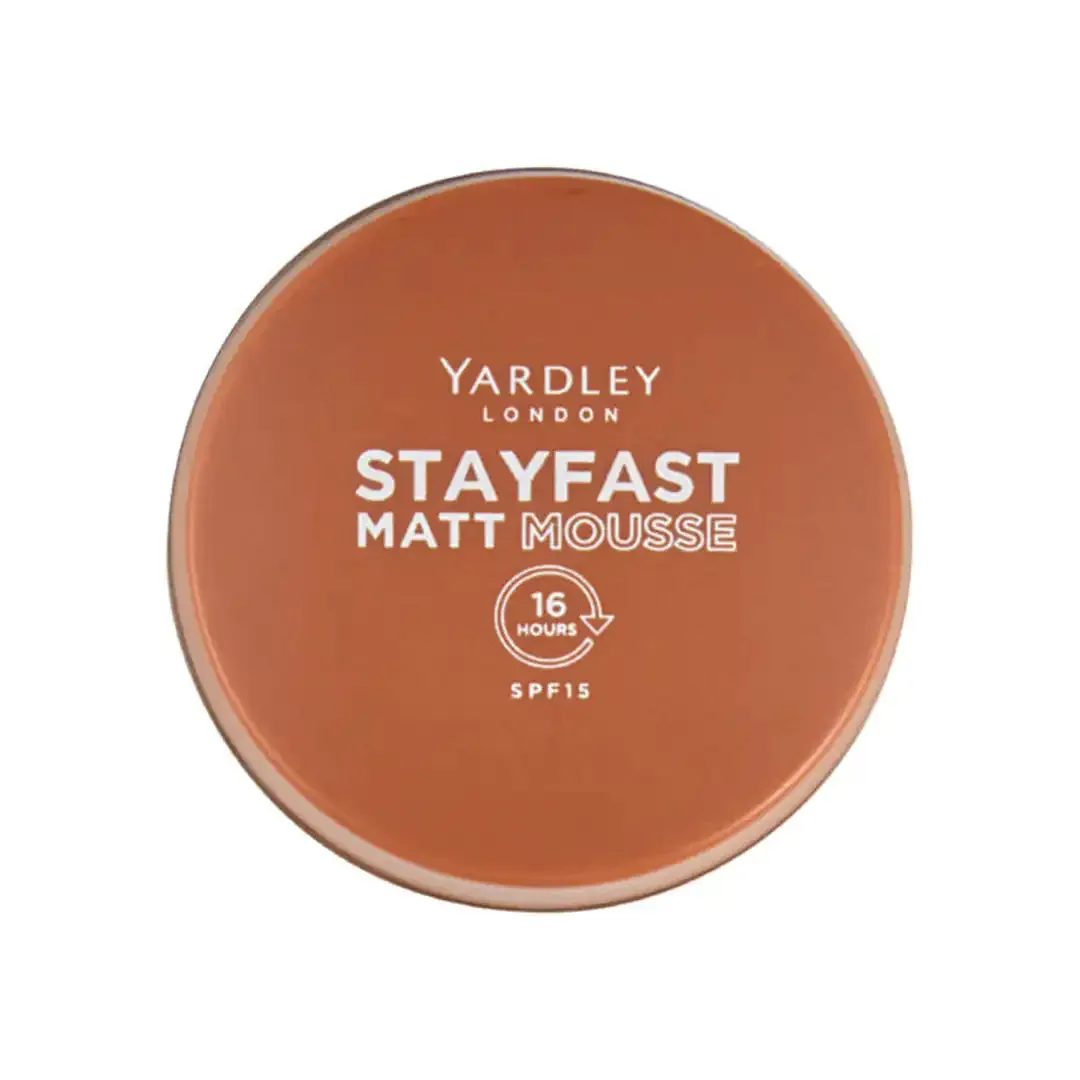 Top view of Yardley Stayfast Matt Mousse Foundation compact, 12 g