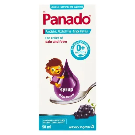 Front of Panado Paediatric Grape Flavour Syrup 50 ml box
