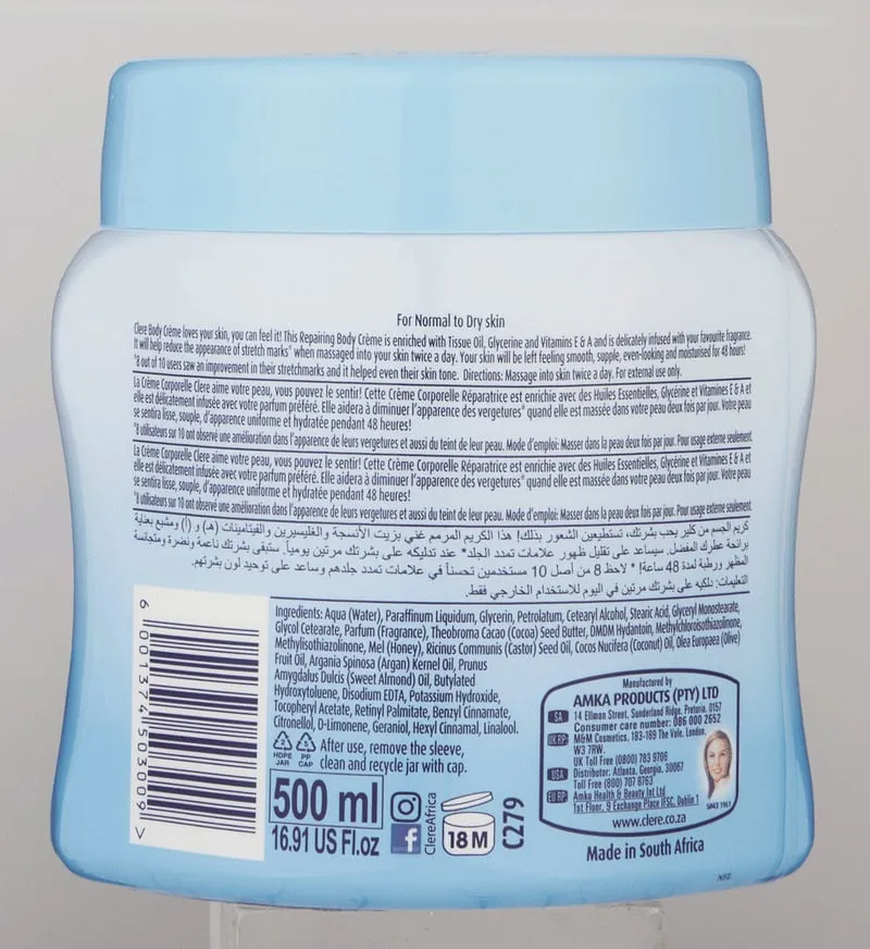 Clere Body Cream Vanilla Honey 500ml