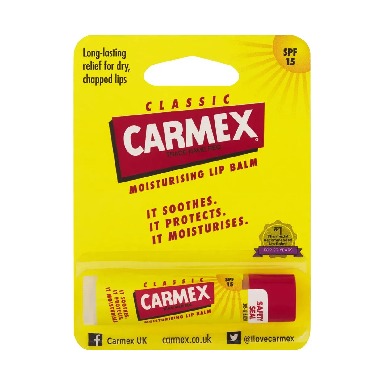 Front of Carmex Classic Carded Stick Lip Balm 4.25g pack