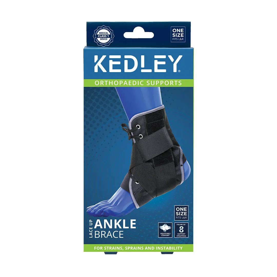 Front of Kedley Lace Up Ankle Brace box, One Size Fits L&R